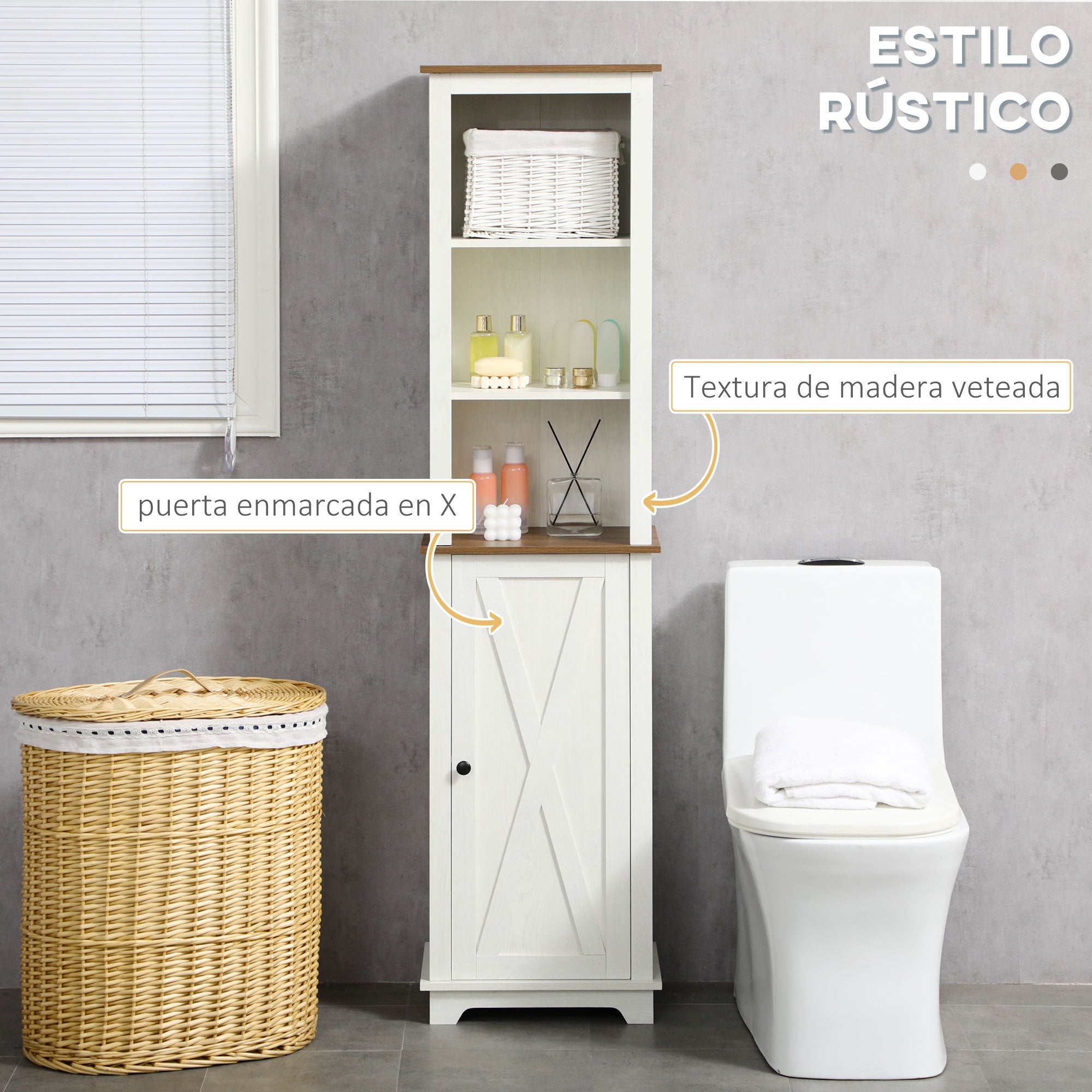 Bathroom Tall Cabinet Bathroom Column Storage Cabinet with 3 Compartments Door and Adjustable Shelf 39.5x30x160 cm White