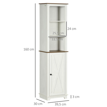 Bathroom Tall Cabinet Bathroom Column Storage Cabinet with 3 Compartments Door and Adjustable Shelf 39.5x30x160 cm White