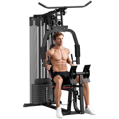 SPORTNOW Power Station, Multifunctional Fitness Station with Lat Pulldown & Butterfly Bar, Leg Press, Fitness Equipment with 45 kg Weight Blocks for Home, Black