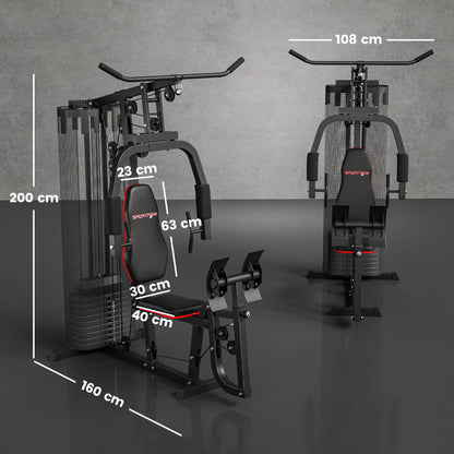 SPORTNOW Power Station, Multifunctional Fitness Station with Lat Pulldown & Butterfly Bar, Leg Press, Fitness Equipment with 45 kg Weight Blocks for Home, Black