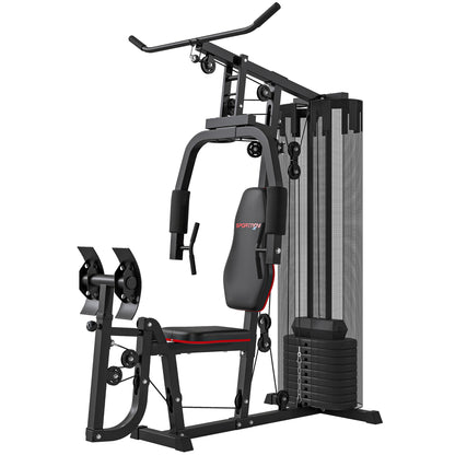 SPORTNOW Power Station, Multifunctional Fitness Station with Lat Pulldown & Butterfly Bar, Leg Press, Fitness Equipment with 45 kg Weight Blocks for Home, Black