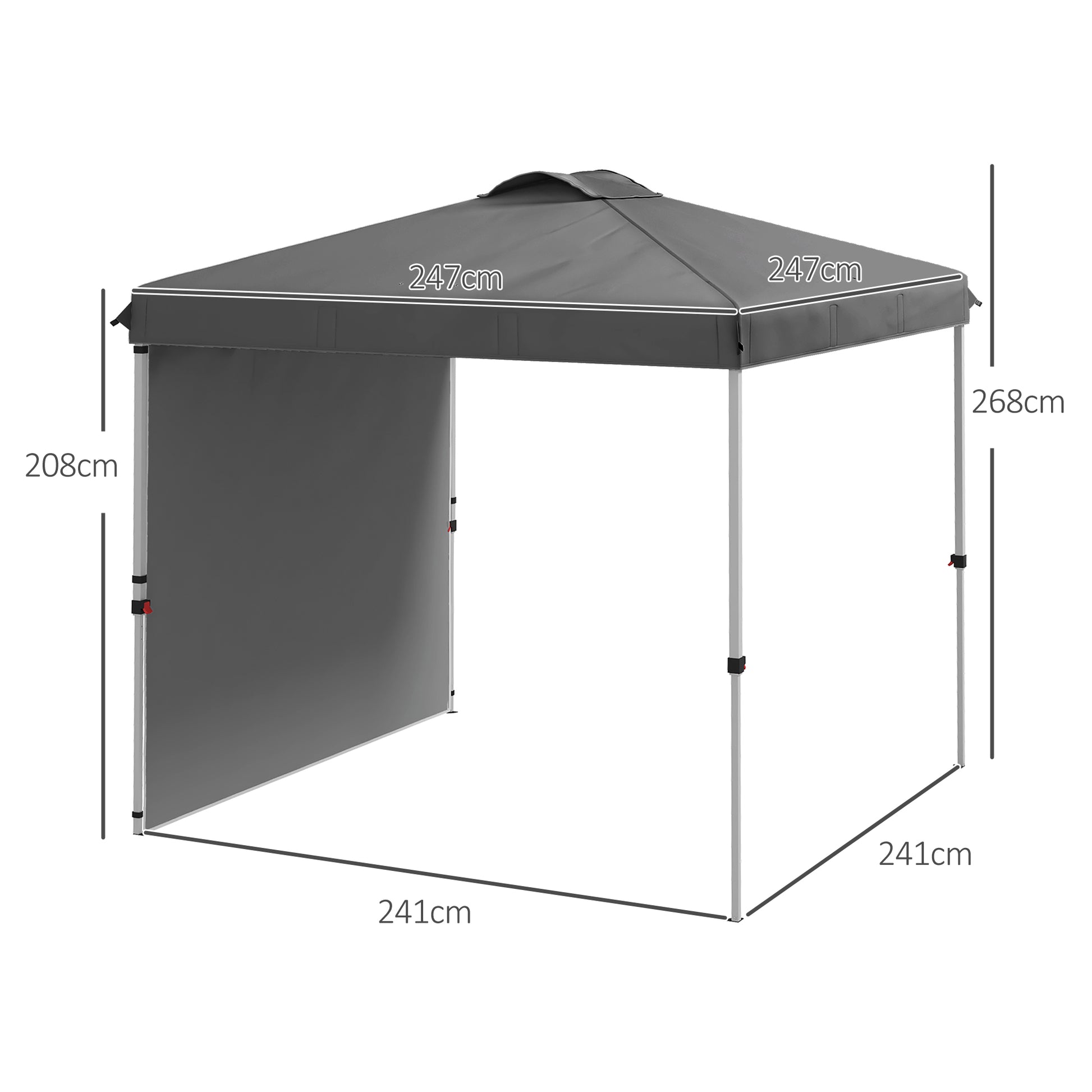 Foldable Gazebo 8.2x8.2 ft Garden Canopy with 1 Side Wall Adjustable Height in 3 Levels Anti-UV Waterproof and Sandbag Dark Gray
