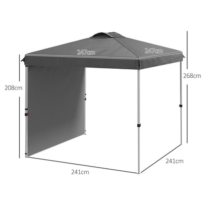 Foldable Gazebo 8.2x8.2 ft Garden Canopy with 1 Side Wall Adjustable Height in 3 Levels Anti-UV Waterproof and Sandbag Dark Gray