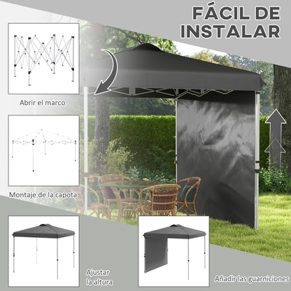 Foldable Gazebo 8.2x8.2 ft Garden Canopy with 1 Side Wall Adjustable Height in 3 Levels Anti-UV Waterproof and Sandbag Dark Gray