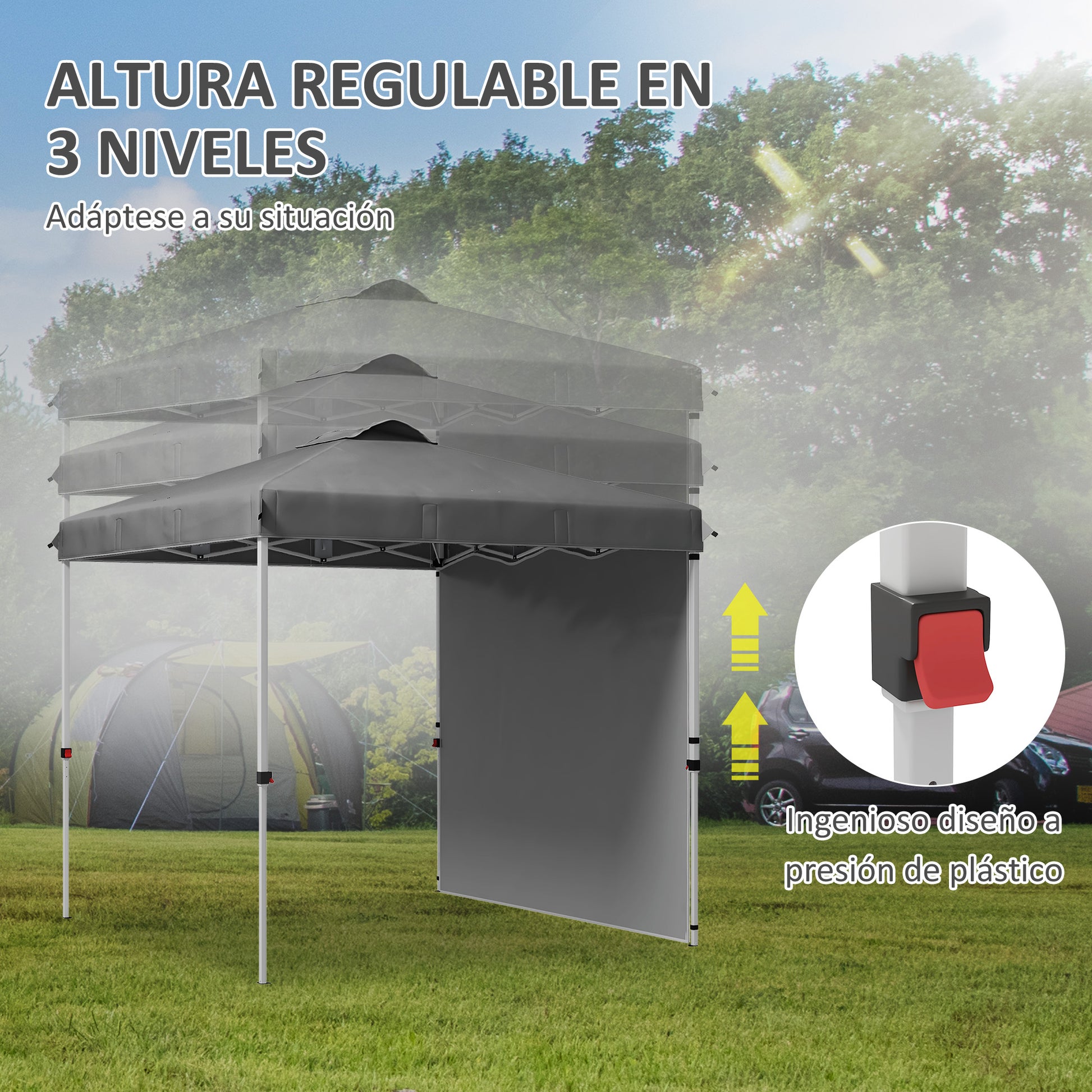 Foldable Gazebo 8.2x8.2 ft Garden Canopy with 1 Side Wall Adjustable Height in 3 Levels Anti-UV Waterproof and Sandbag Dark Gray