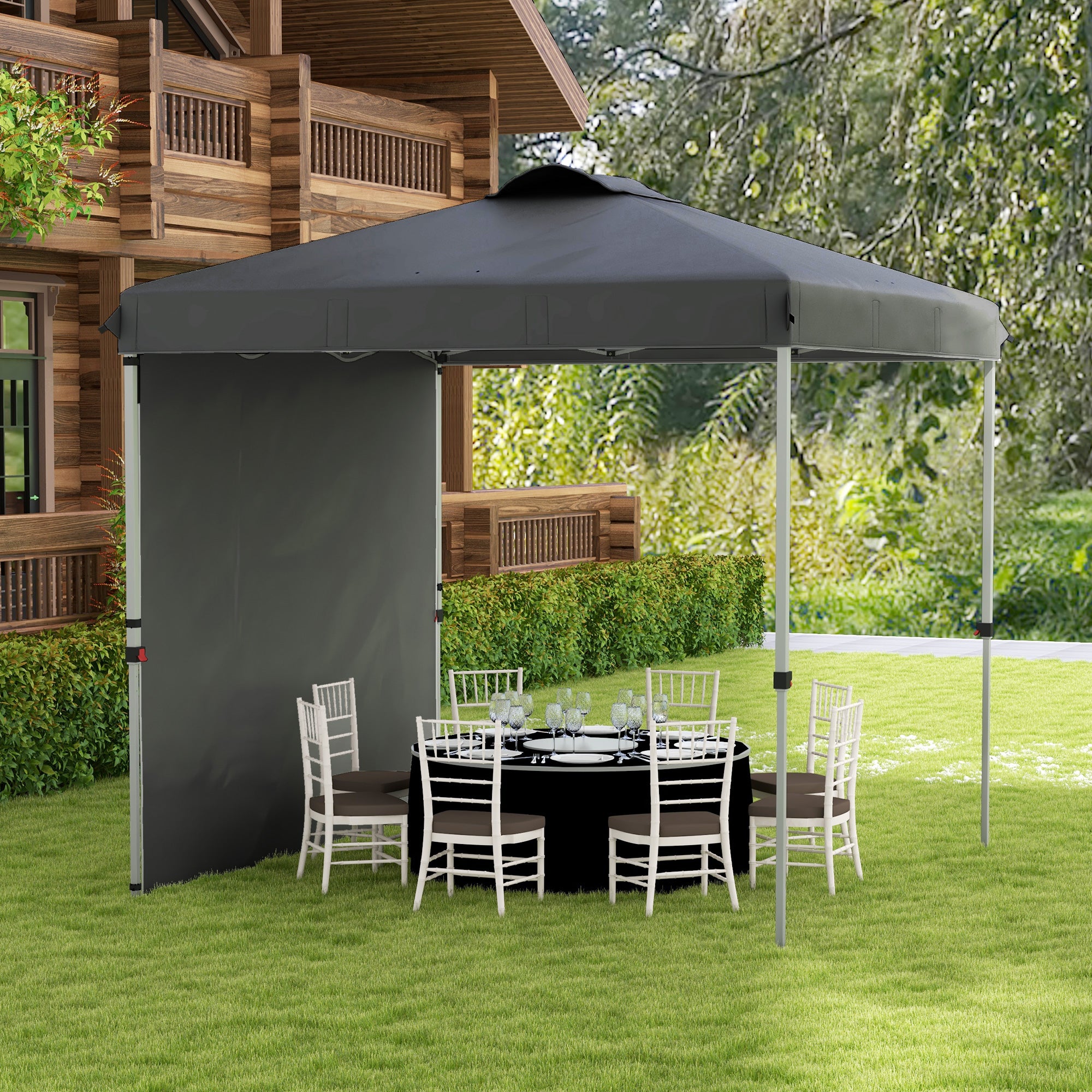 Foldable Gazebo 8.2x8.2 ft Garden Canopy with 1 Side Wall Adjustable Height in 3 Levels Anti-UV Waterproof and Sandbag Dark Gray