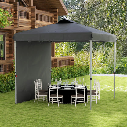 Foldable Gazebo 8.2x8.2 ft Garden Canopy with 1 Side Wall Adjustable Height in 3 Levels Anti-UV Waterproof and Sandbag Dark Gray