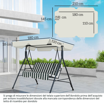 Replacement Canopy for 3 Seater Swing Waterproof UV30+, Swing Cover in Oxford Fabric 230g/m², for Garden, Patio, 210x145 cm, Cream