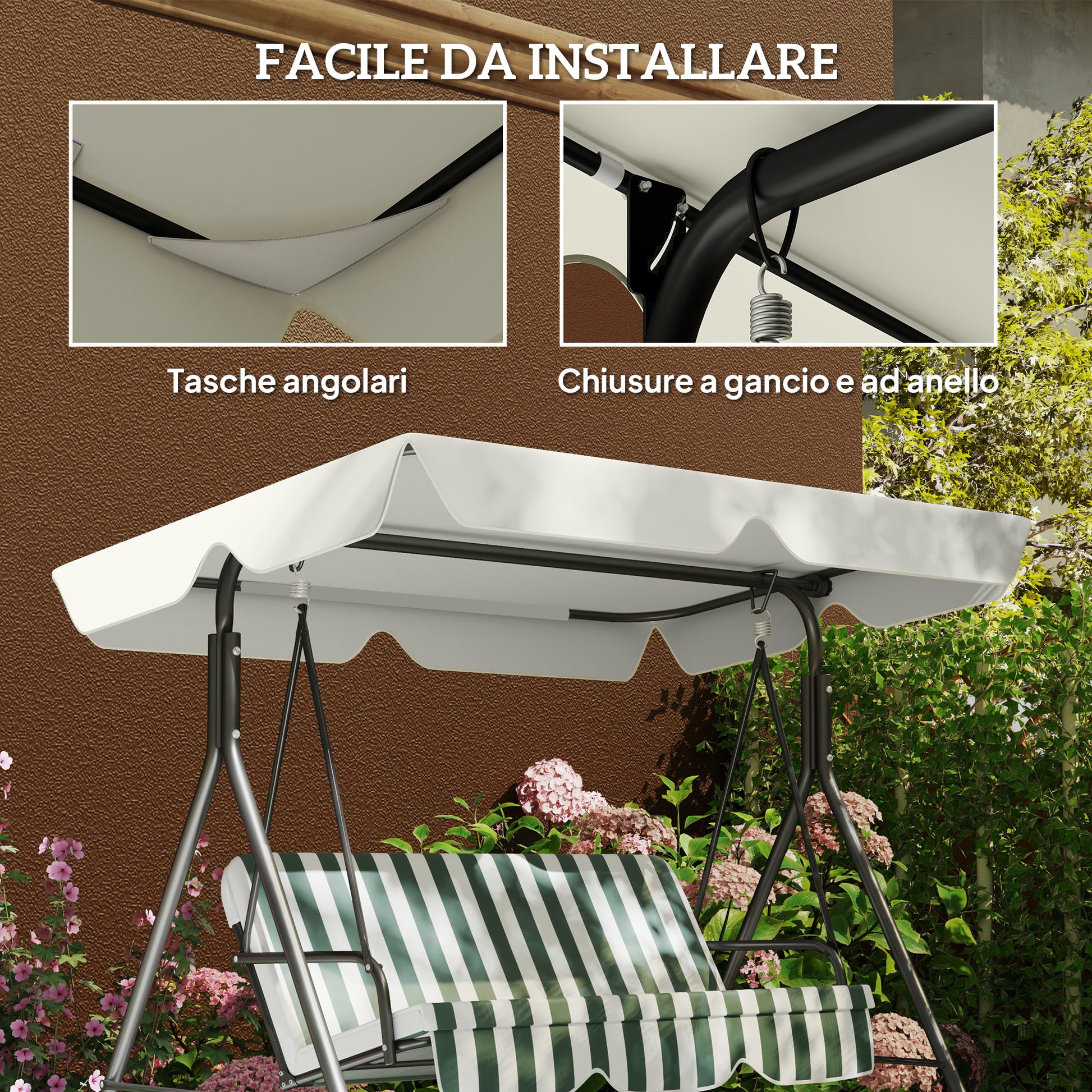 Replacement Canopy for 3 Seater Swing Waterproof UV30+, Swing Cover in Oxford Fabric 230g/m², for Garden, Patio, 210x145 cm, Cream