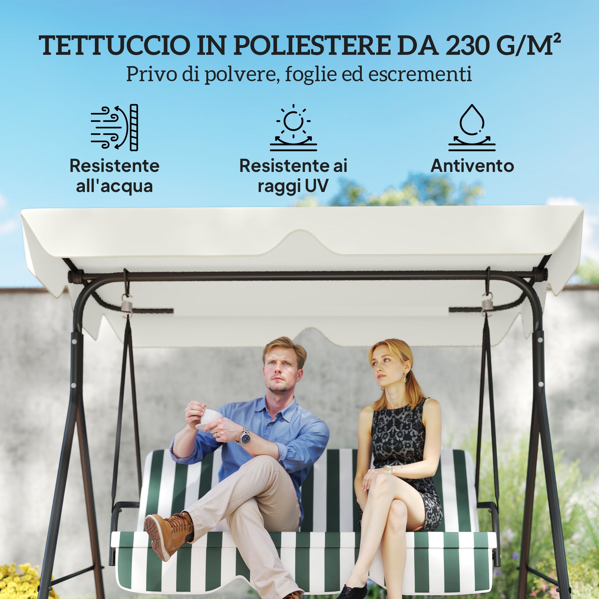 Replacement Canopy for 3 Seater Swing Waterproof UV30+, Swing Cover in Oxford Fabric 230g/m², for Garden, Patio, 210x145 cm, Cream