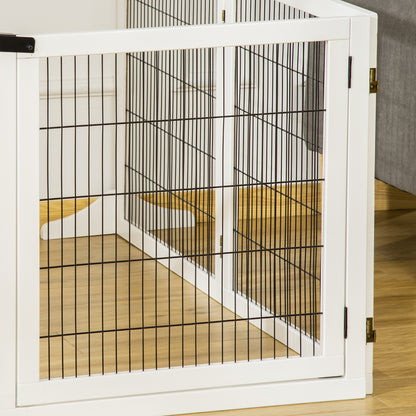 Dog Barrier Adjustable Pet Gate with Feet 432 x 70 cm Wooden Dog Gate Foldable Stair Gate Dog Barrier for Stairs, Doors, Hallway, 6 Panels, White