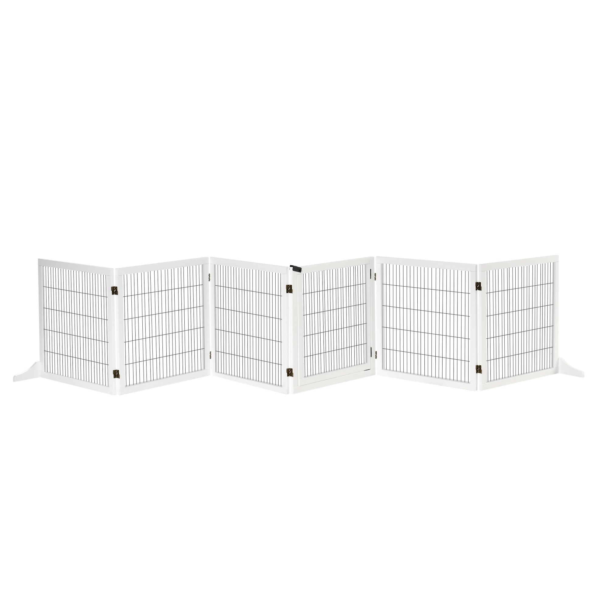 Dog Barrier Adjustable Pet Gate with Feet 432 x 70 cm Wooden Dog Gate Foldable Stair Gate Dog Barrier for Stairs, Doors, Hallway, 6 Panels, White