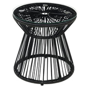 Side Table made of PE Rattan round Coffee Table with Glass Tabletop Tray Garden Table, Hollow Drum design, Outdoor Furniture Coffee Table End Table for Garden Patio Balcony, 40x40x42cm, Black