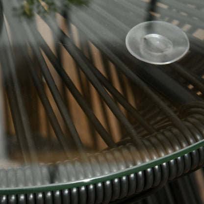 Side Table made of PE Rattan round Coffee Table with Glass Tabletop Tray Garden Table, Hollow Drum design, Outdoor Furniture Coffee Table End Table for Garden Patio Balcony, 40x40x42cm, Black