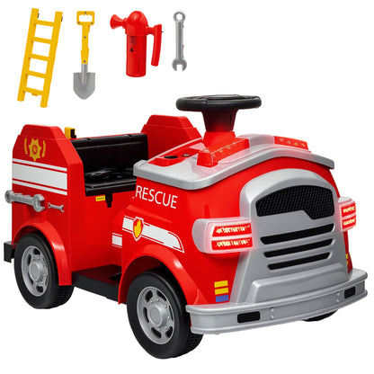 Kids Electric Car 6V Child Car with Music, Horn, Electric Vehicle with Headlights, Gentle Start, Children's Fire Truck 3 km/h, for 3-5 Years Kids, Red