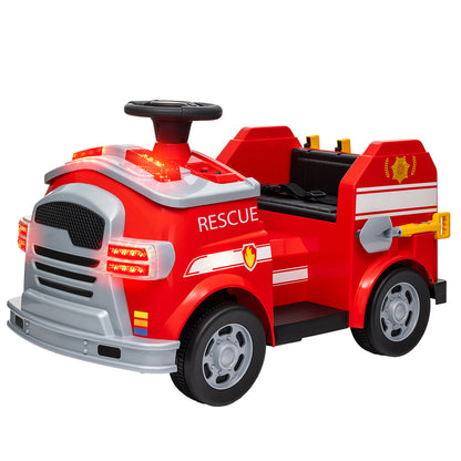Kids Electric Car 6V Child Car with Music, Horn, Electric Vehicle with Headlights, Gentle Start, Children's Fire Truck 3 km/h, for 3-5 Years Kids, Red