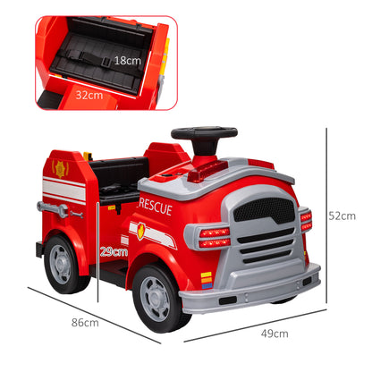Kids Electric Car 6V Child Car with Music, Horn, Electric Vehicle with Headlights, Gentle Start, Children's Fire Truck 3 km/h, for 3-5 Years Kids, Red