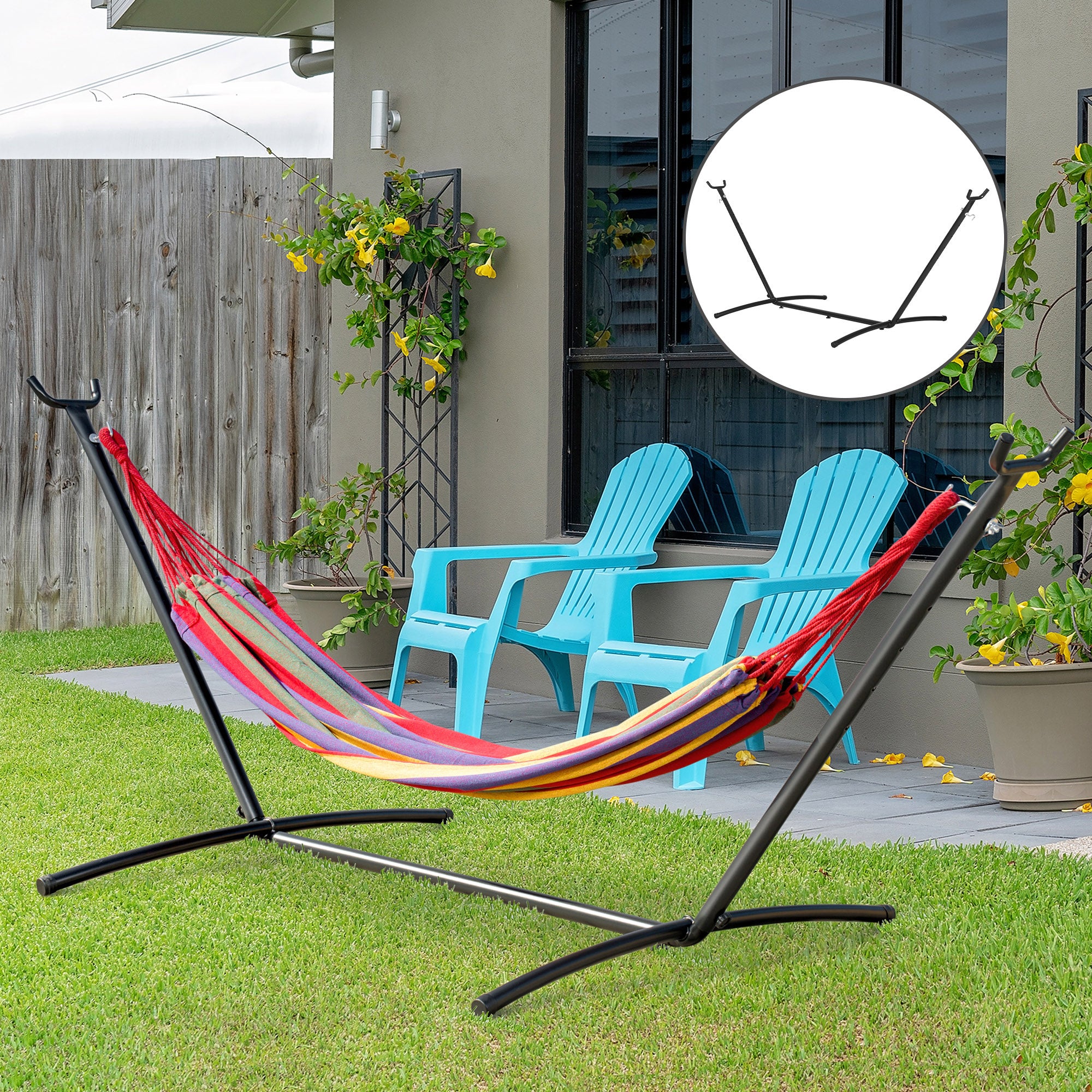 Hammock Stand for Hammock Hammock Stand with Hooks Garden Beach Metal 280 x 120 x 110 cm up to 120KG