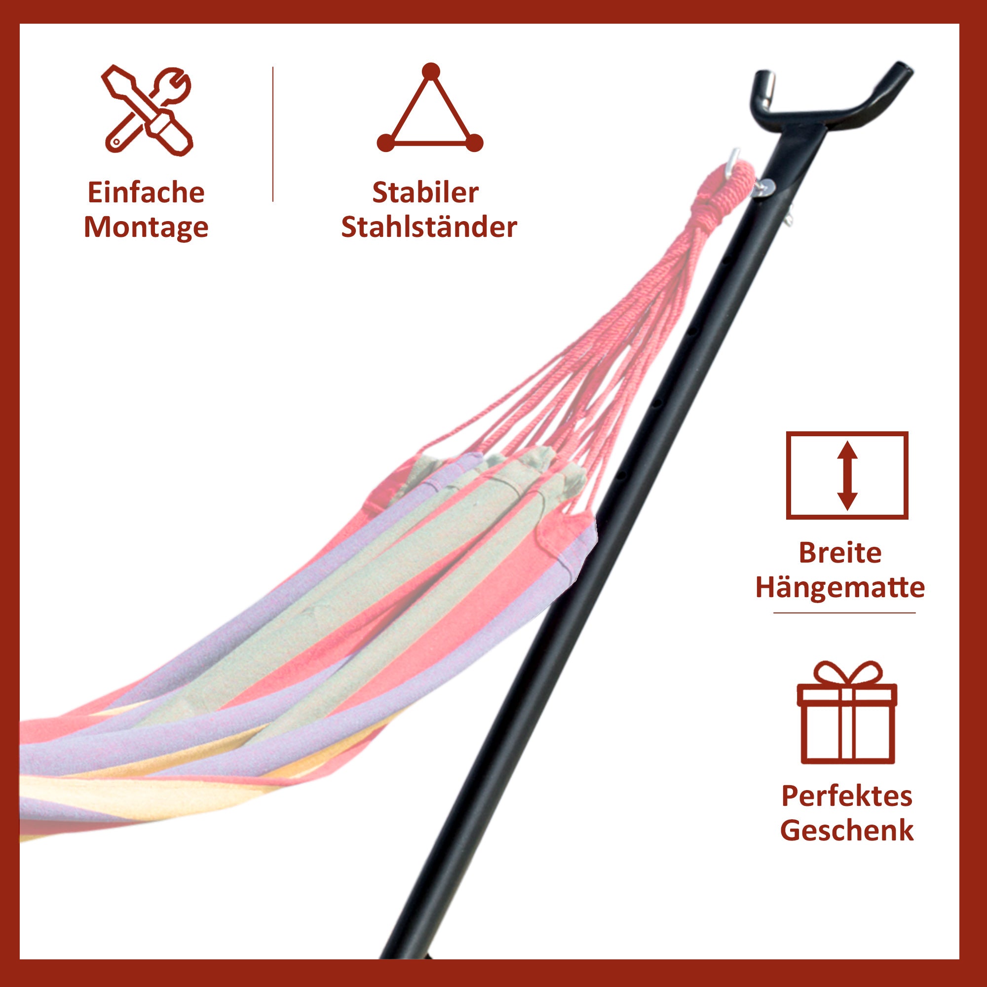 Hammock Stand for Hammock Hammock Stand with Hooks Garden Beach Metal 280 x 120 x 110 cm up to 120KG