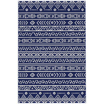 Outdoor Carpet Robust Weather-Resistant Outdoor Rug, Carpet with Boho Style, Outdoor Rug for Living Room Balcony Garden Terrace Bathroom Hall Kitchen, 182 x 274 cm Blue+White