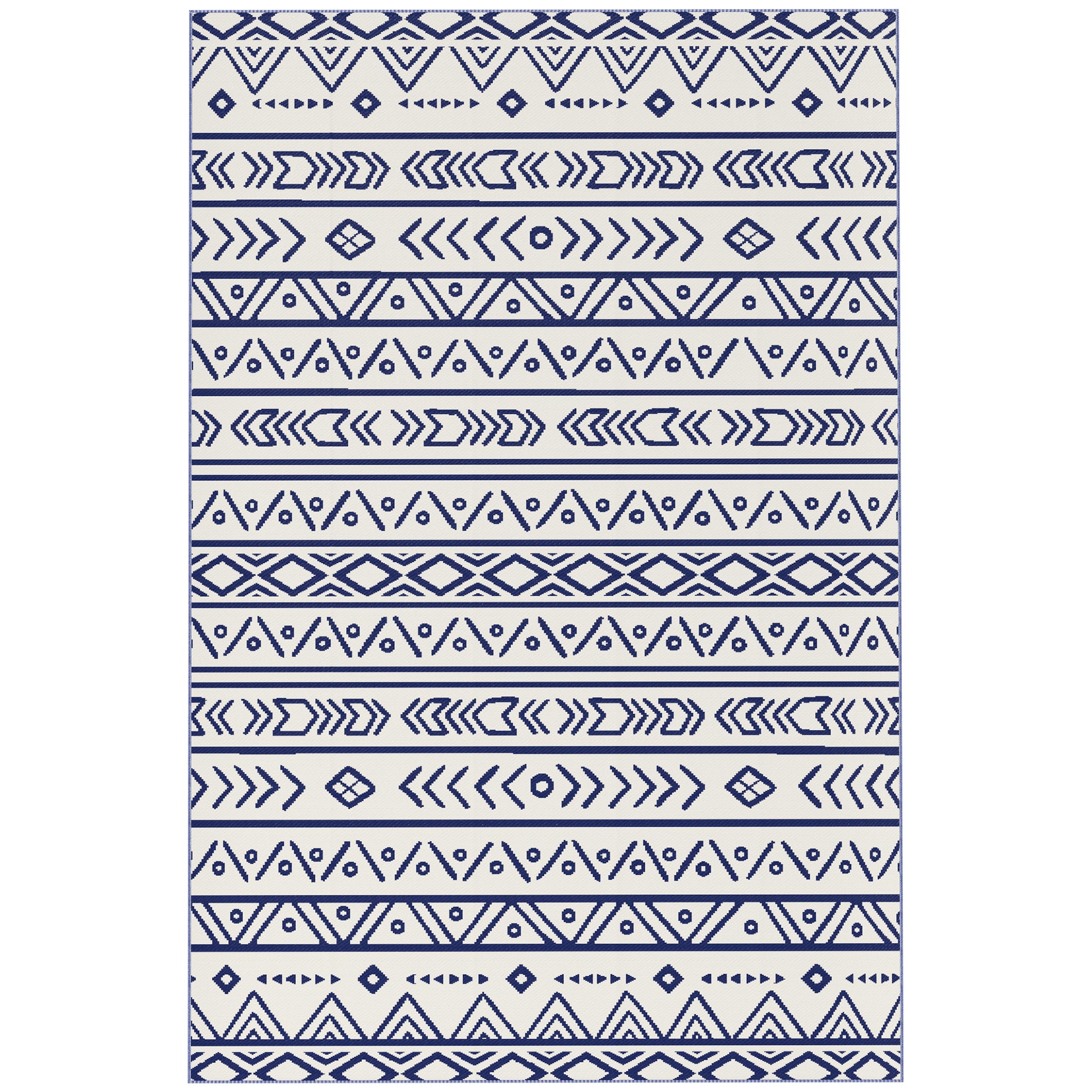 Outdoor Carpet Robust Weather-Resistant Outdoor Rug, Carpet with Boho Style, Outdoor Rug for Living Room Balcony Garden Terrace Bathroom Hall Kitchen, 182 x 274 cm Blue+White