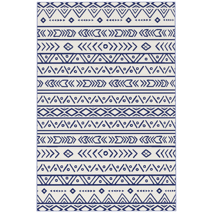 Outdoor Carpet Robust Weather-Resistant Outdoor Rug, Carpet with Boho Style, Outdoor Rug for Living Room Balcony Garden Terrace Bathroom Hall Kitchen, 182 x 274 cm Blue+White