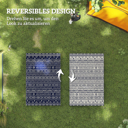 Outdoor Carpet Robust Weather-Resistant Outdoor Rug, Carpet with Boho Style, Outdoor Rug for Living Room Balcony Garden Terrace Bathroom Hall Kitchen, 182 x 274 cm Blue+White