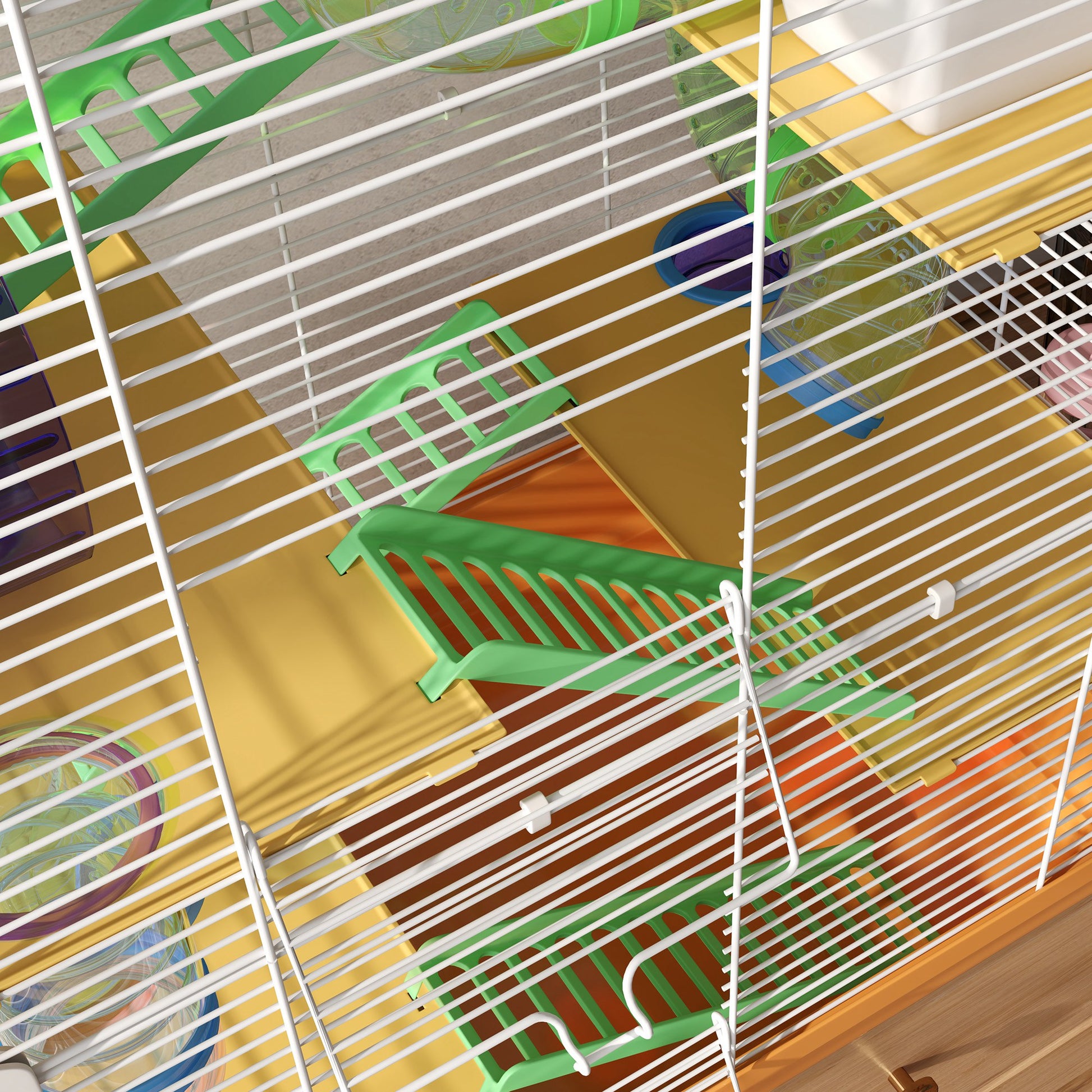 Hamster Cage Small Animal House with Tunnel Platforms Bowl Water Bottle House Ramps and Exercise Wheel 46x30x58cm Orange