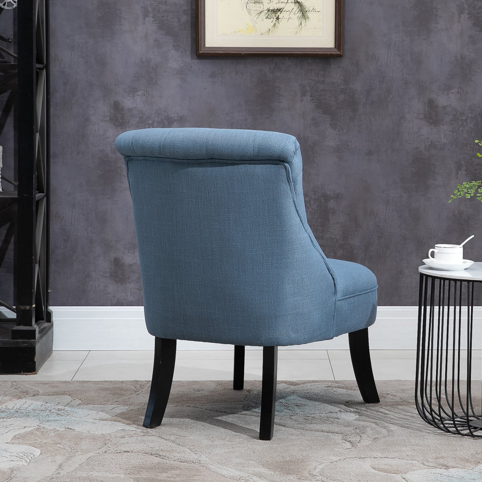 Armchair Living Room Relax Armchair Lounge Armchair Recliner with Back Pillow, Wooden Legs, Reading Armchair with Linen Look, Upholstered Armchair for Bedroom, Blue