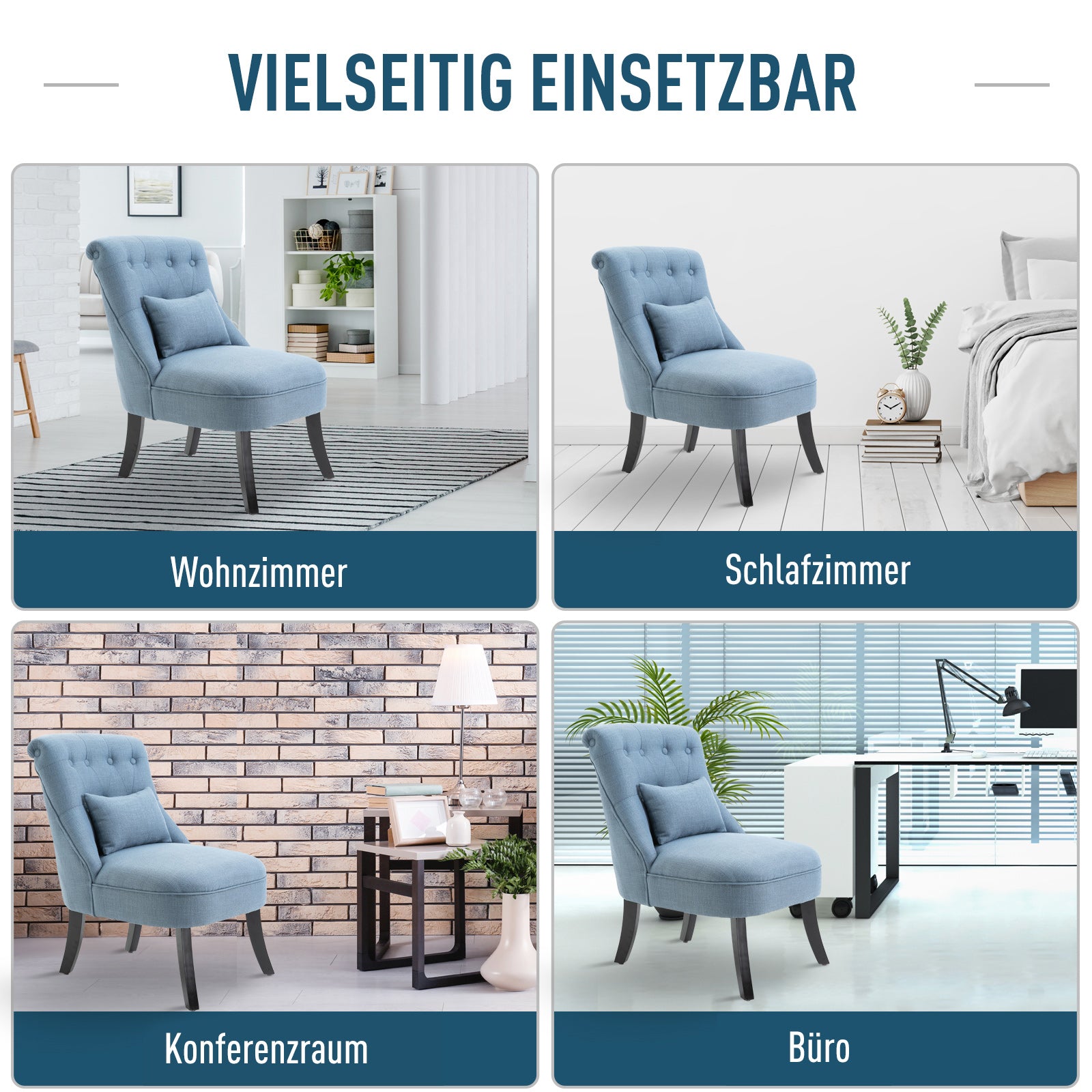 Armchair Living Room Relax Armchair Lounge Armchair Recliner with Back Pillow, Wooden Legs, Reading Armchair with Linen Look, Upholstered Armchair for Bedroom, Blue