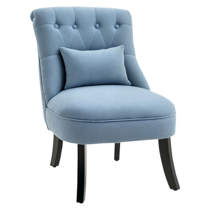 Armchair Living Room Relax Armchair Lounge Armchair Recliner with Back Pillow, Wooden Legs, Reading Armchair with Linen Look, Upholstered Armchair for Bedroom, Blue