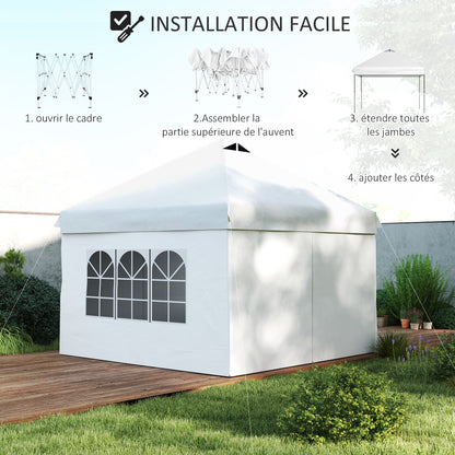 Pop-up Garden Gazebo Tent 3x3m Adjustable Height with 4 Removable Side Walls, Windows, Carry Bag with Wheels - White