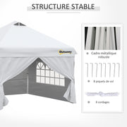 Pop-up Garden Gazebo Tent 3x3m Adjustable Height with 4 Removable Side Walls, Windows, Carry Bag with Wheels - White