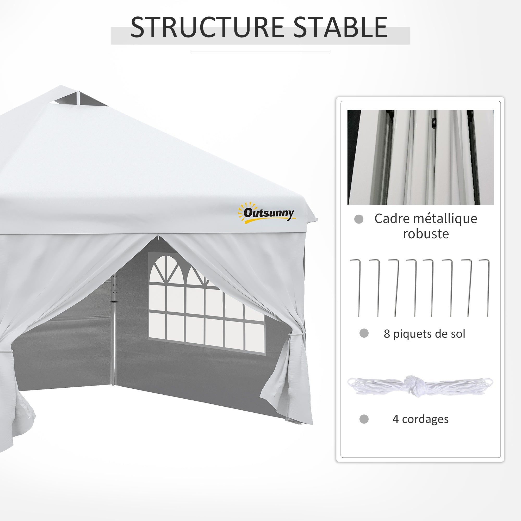 Pop-up Garden Gazebo Tent 3x3m Adjustable Height with 4 Removable Side Walls, Windows, Carry Bag with Wheels - White