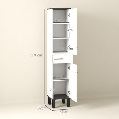 Bathroom Column Tall Bathroom Cabinet with Drawer 2 Doors and Adjustable Shelves Modern Bathroom Furniture Anti-tipping 34x32x170 cm White