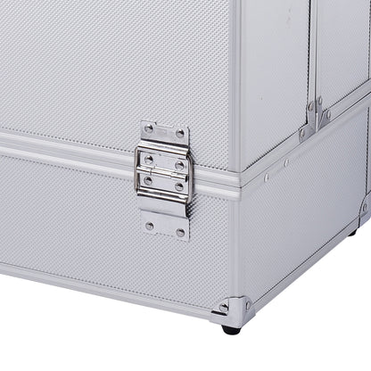 Professional Makeup Case Portable Cosmetic Organizer with 3-Tier Trays and Mirror 2 Keys for Jewelry Manicure Travel 20x15x15 cm Silver