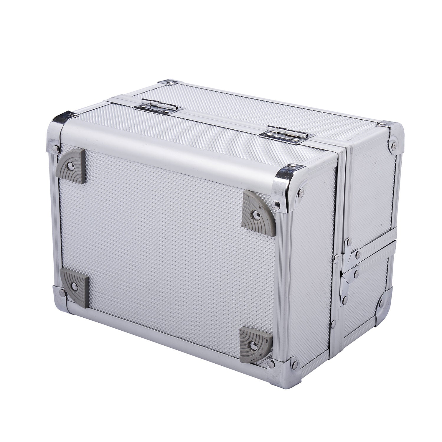 Professional Makeup Case Portable Cosmetic Organizer with 3-Tier Trays and Mirror 2 Keys for Jewelry Manicure Travel 20x15x15 cm Silver
