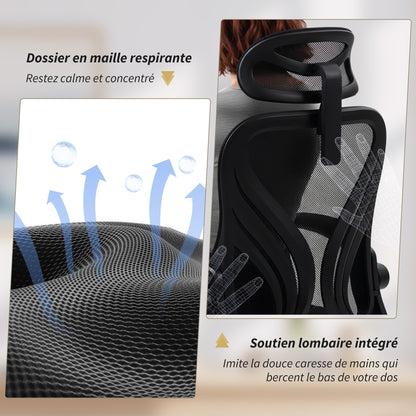 Ergonomic Office Chair, Mesh Desk Chair with Folding Back, 2D Adjustable Headrest, Flip-Up Armrests, Lumbar Support, Tilt & 360° Swivel — Light Gray