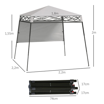 Folding Tent 220x220x200 cm Foldable Gazebo with 1 Side Wall Waterproof Carry Bag and UV50+ Protection for Garden Patio White