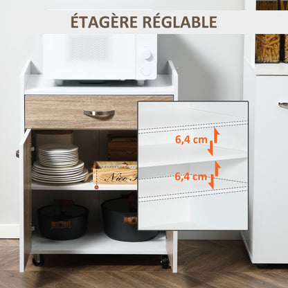 Kitchen Serving Cart Trolley with Drawer Cabinet 2 Doors Shelf Particle Boards White Oak Light Finish