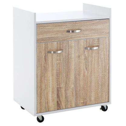 Kitchen Serving Cart Trolley with Drawer Cabinet 2 Doors Shelf Particle Boards White Oak Light Finish