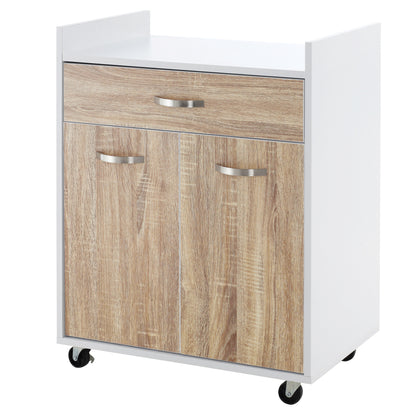 Kitchen Serving Cart Trolley with Drawer Cabinet 2 Doors Shelf Particle Boards White Oak Light Finish