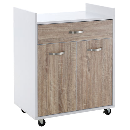Kitchen Serving Cart Trolley with Drawer Cabinet 2 Doors Shelf Particle Boards White Oak Light Finish