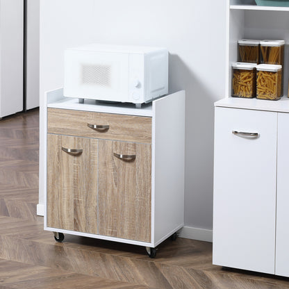 Kitchen Serving Cart Trolley with Drawer Cabinet 2 Doors Shelf Particle Boards White Oak Light Finish