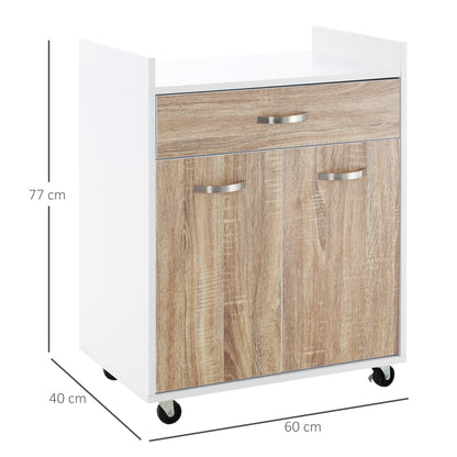 Kitchen Serving Cart Trolley with Drawer Cabinet 2 Doors Shelf Particle Boards White Oak Light Finish