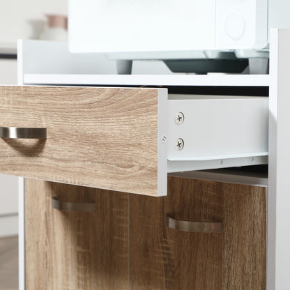 Kitchen Serving Cart Trolley with Drawer Cabinet 2 Doors Shelf Particle Boards White Oak Light Finish