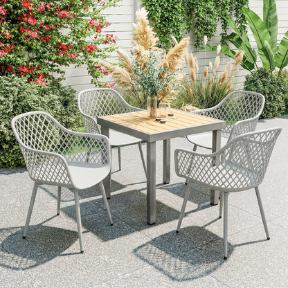 Set of 4 Outdoor Patio Chairs — Diamond Back, UV-Resistant PP Seats, Metal Legs, Gray