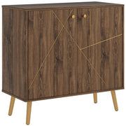 Buffet living room storage cabinet with golden steel line decoration, adjustable shelf, steel legs, for living room, dining room, dim. 80 x 37 x 77 cm, brown and black