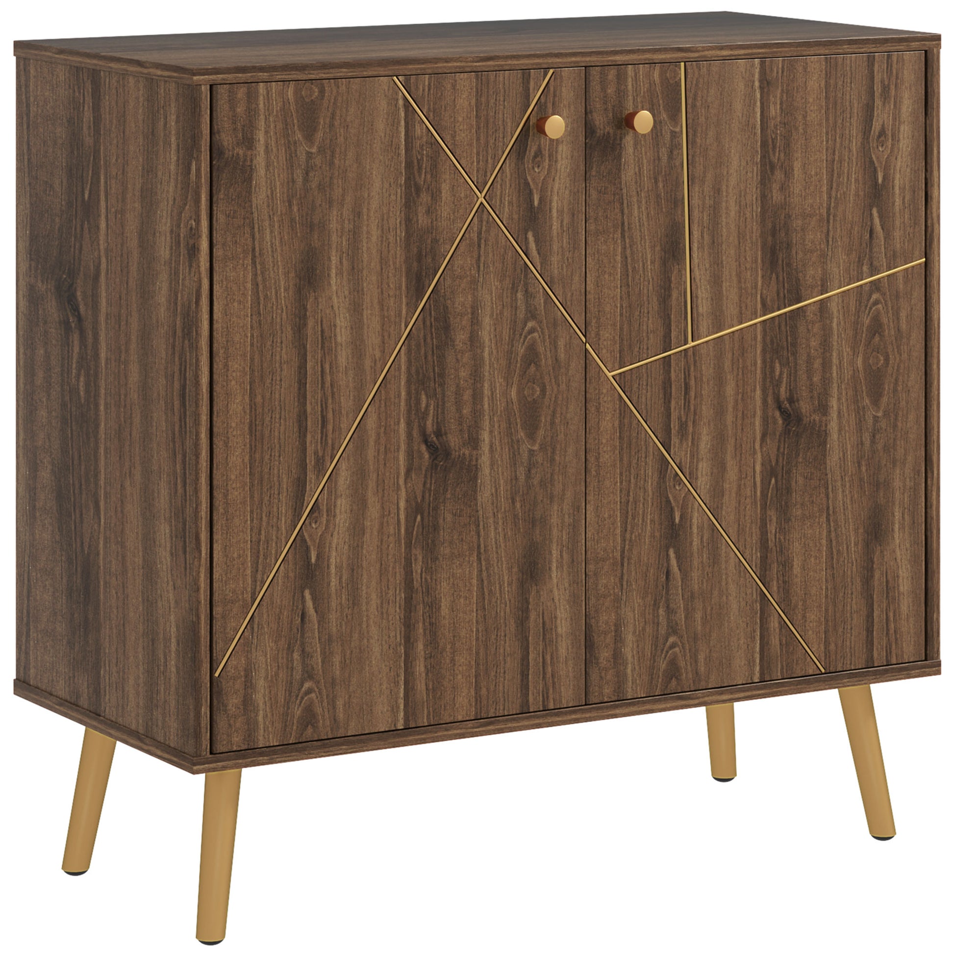 Buffet living room storage cabinet with golden steel line decoration, adjustable shelf, steel legs, for living room, dining room, dim. 80 x 37 x 77 cm, brown and black