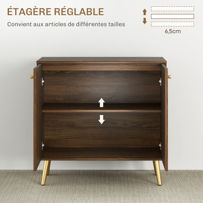 Buffet living room storage cabinet with golden steel line decoration, adjustable shelf, steel legs, for living room, dining room, dim. 80 x 37 x 77 cm, brown and black